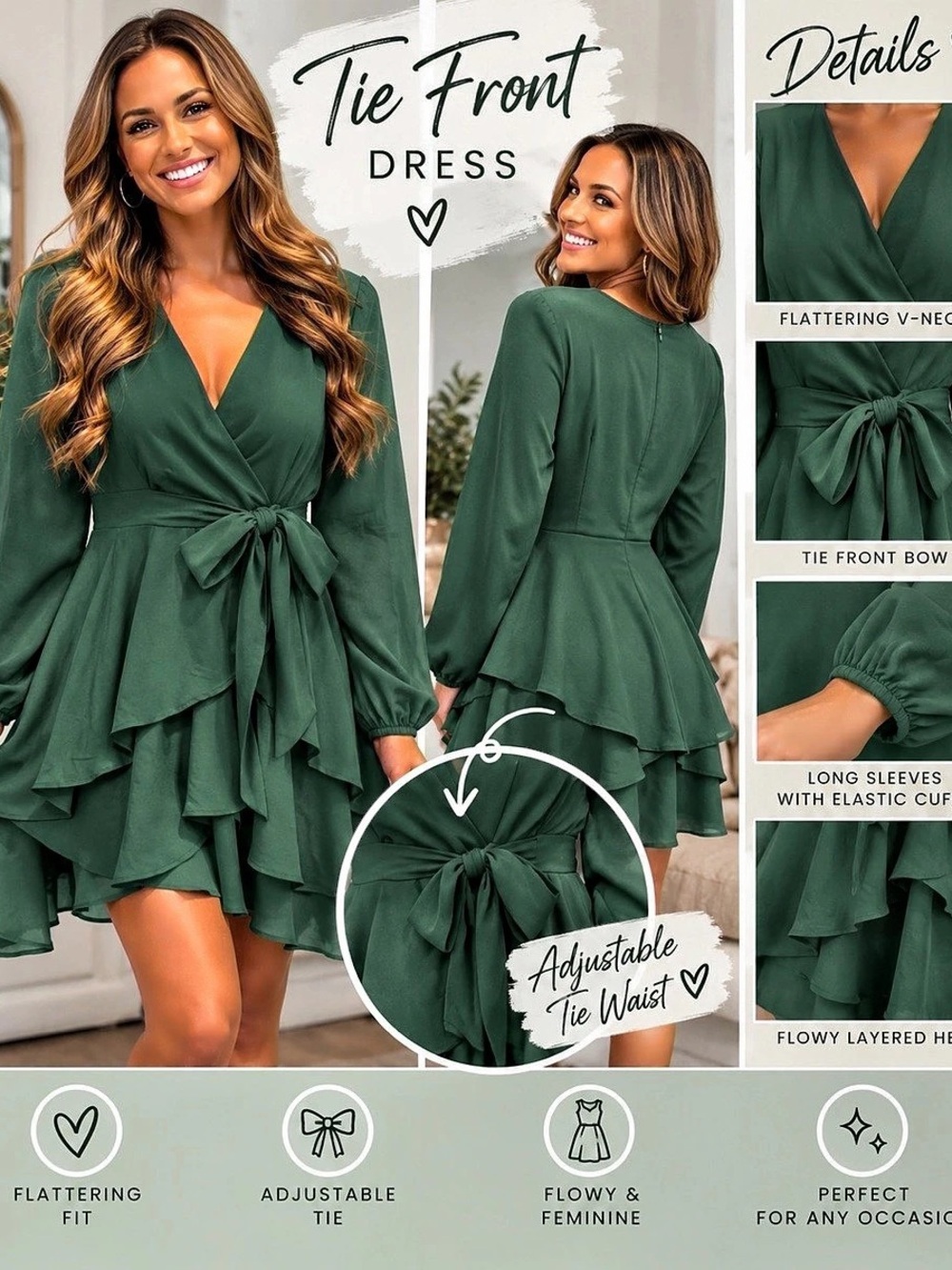 Green Tie-Front Mini Dress Like New